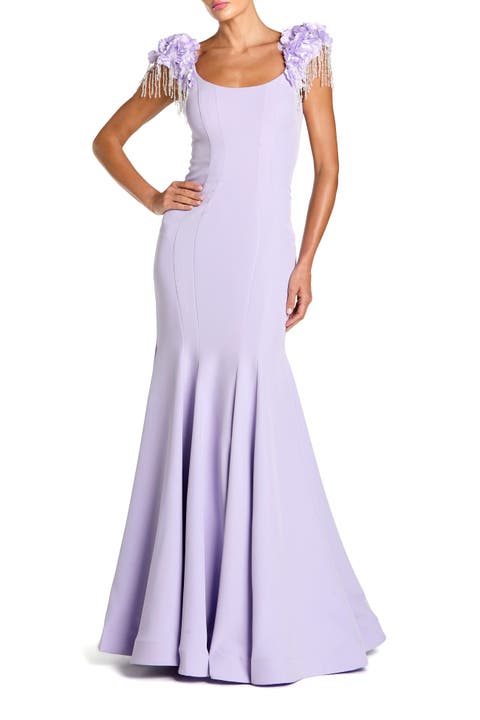 Scoop Neck Mermaid Gown With Embellished Sleeves