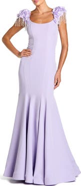 Mac Duggal Scoop Neck Mermaid Gown With Embellished Sleeves