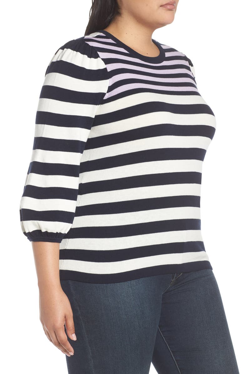CeCe Stripe Blouson Sleeve Sweater, Alternate, color,