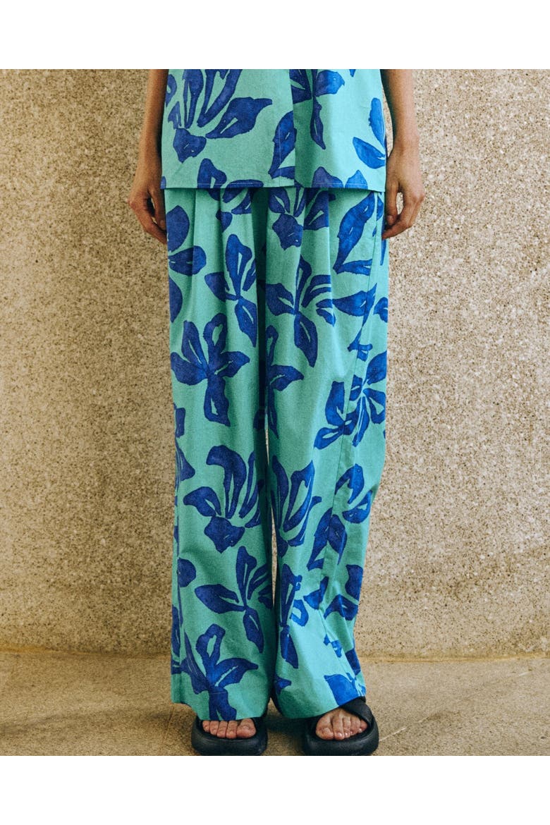 "Tropical Bliss" Wide-Leg Palazzo Pants, Alternate, color, Ocean Blue
