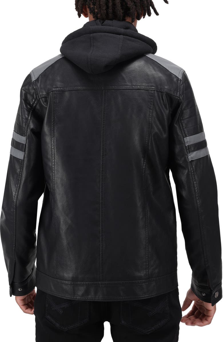 XRAY Faux Leather Hooded Moto Jacket, Alternate, color, Black/ Grey