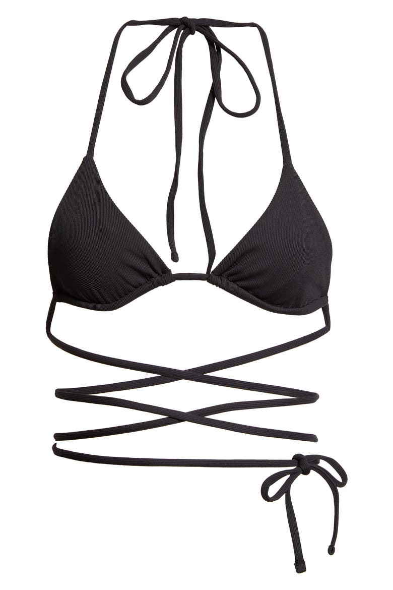 Naomi Halter Crossover Tie Waist Bikini Top, Alternate, color, BLACK