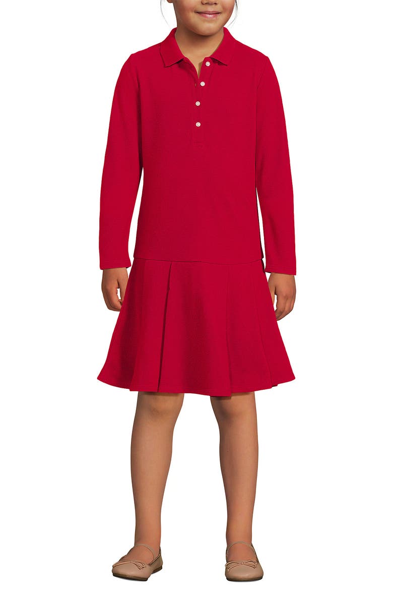 Girls Long Sleeve Mesh Pleated Polo Dress, Alternate, color, Red