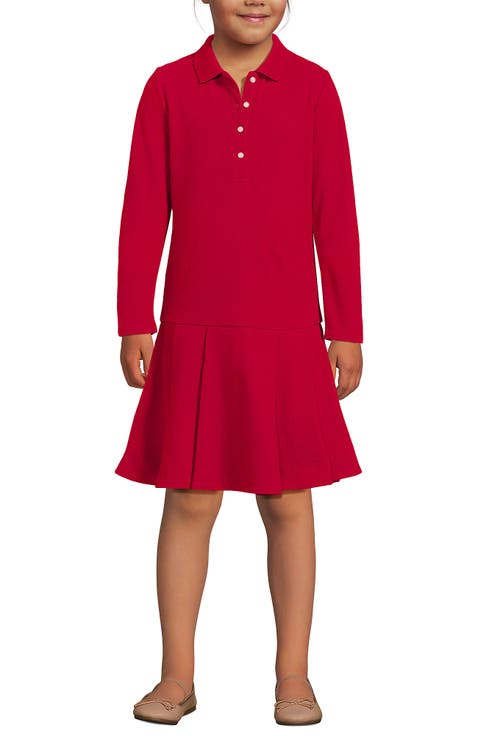 Girls Long Sleeve Mesh Pleated Polo Dress