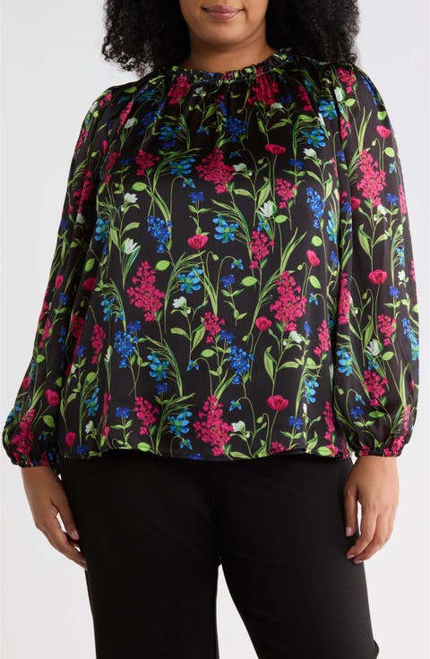Floral Smocked Neck Long Sleeve Top