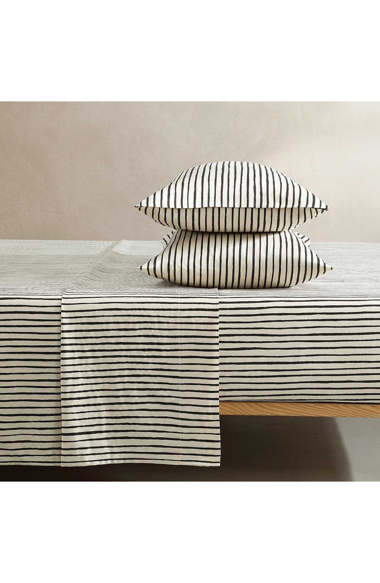 Marimekko Piccolo Stripe Cotton Sateen King Sheet Set, Main, color, Open Charcoal