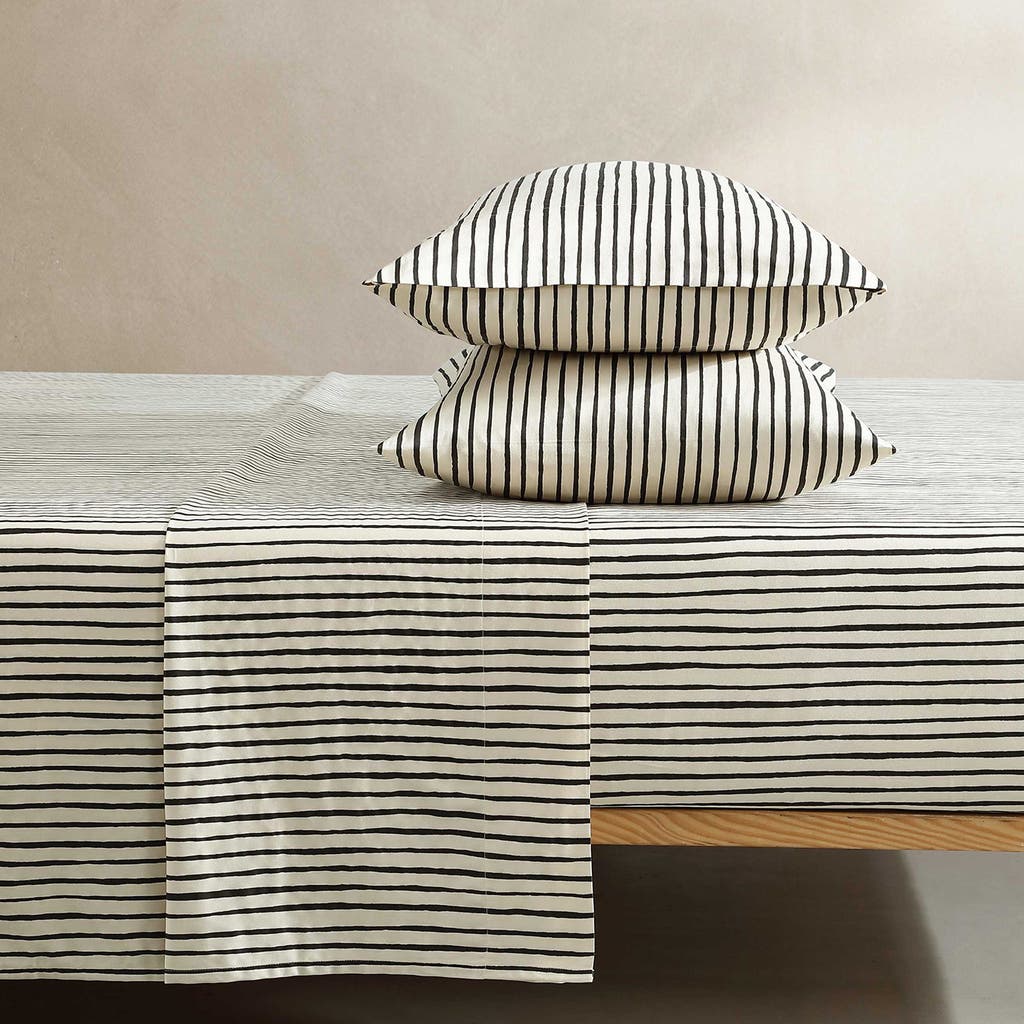 Marimekko Piccolo Stripe Cotton Sateen King Sheet Set In Open Charcoal