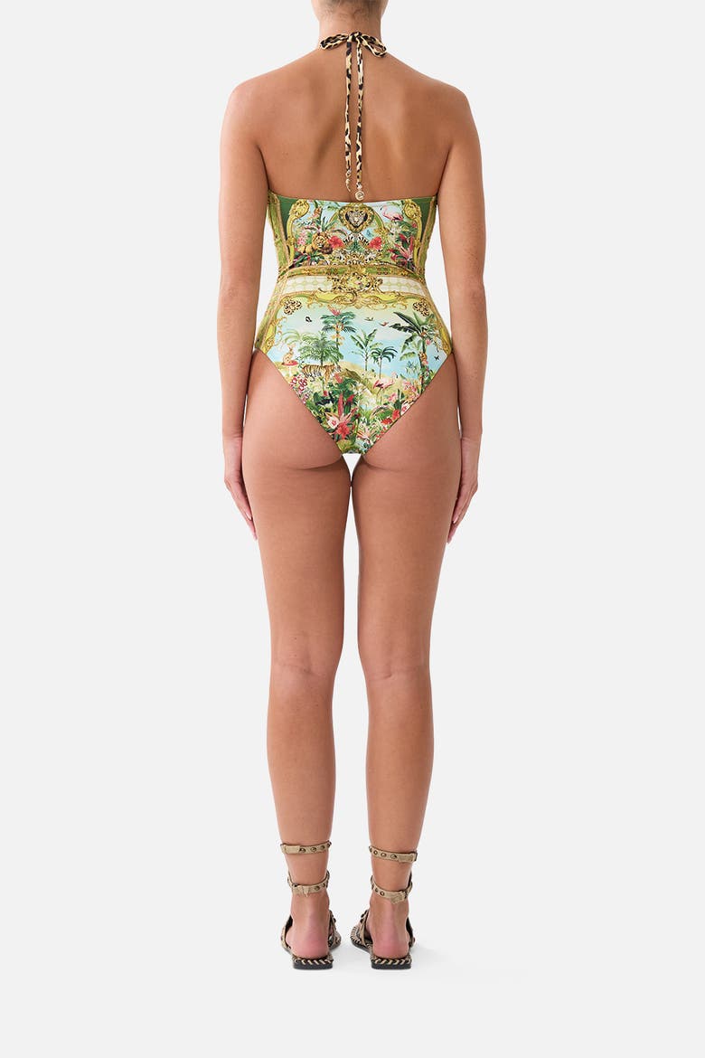 Halter Neck Tie One Piece W Keyhole, Alternate, color, Wanderlust Empire