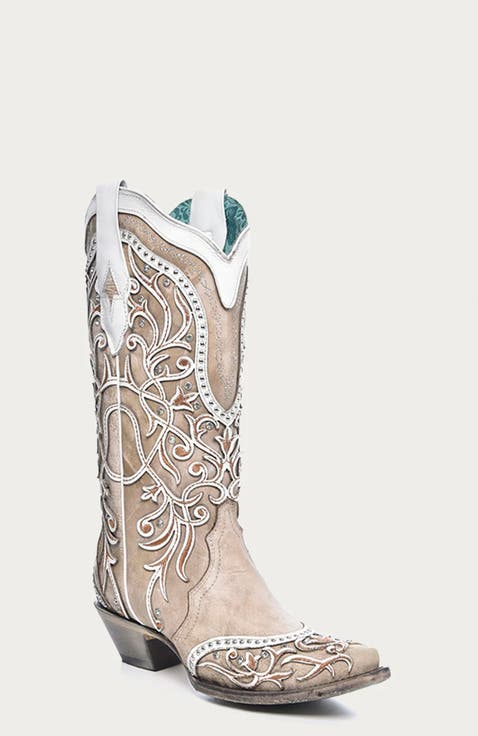 Classic Western Genuine Leather Snip Toe Boots