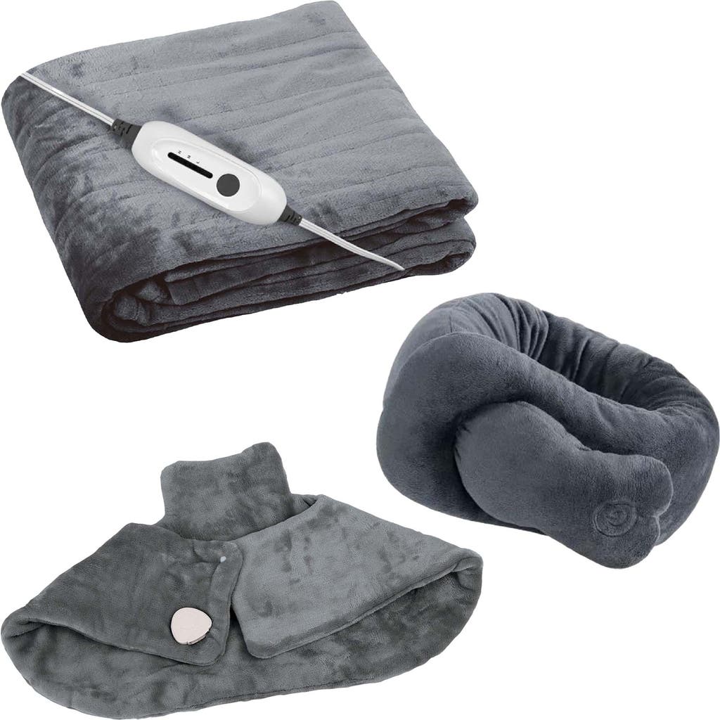 Pursonic Ultimate Cozy Comfort & Relaxation Bundle Heated Blanket, Neck & Shoulder Heating Pad, And In Grey