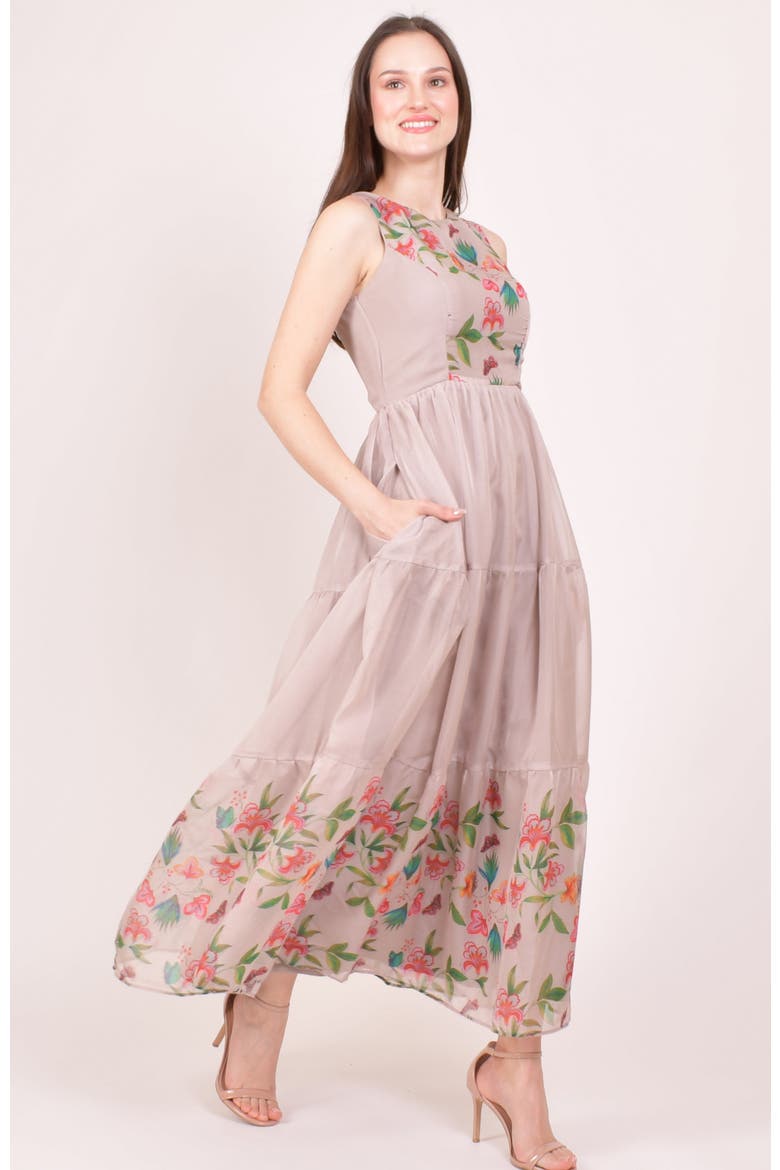 Floral Organza Tiered Maxi Dress, Alternate, color, Blush