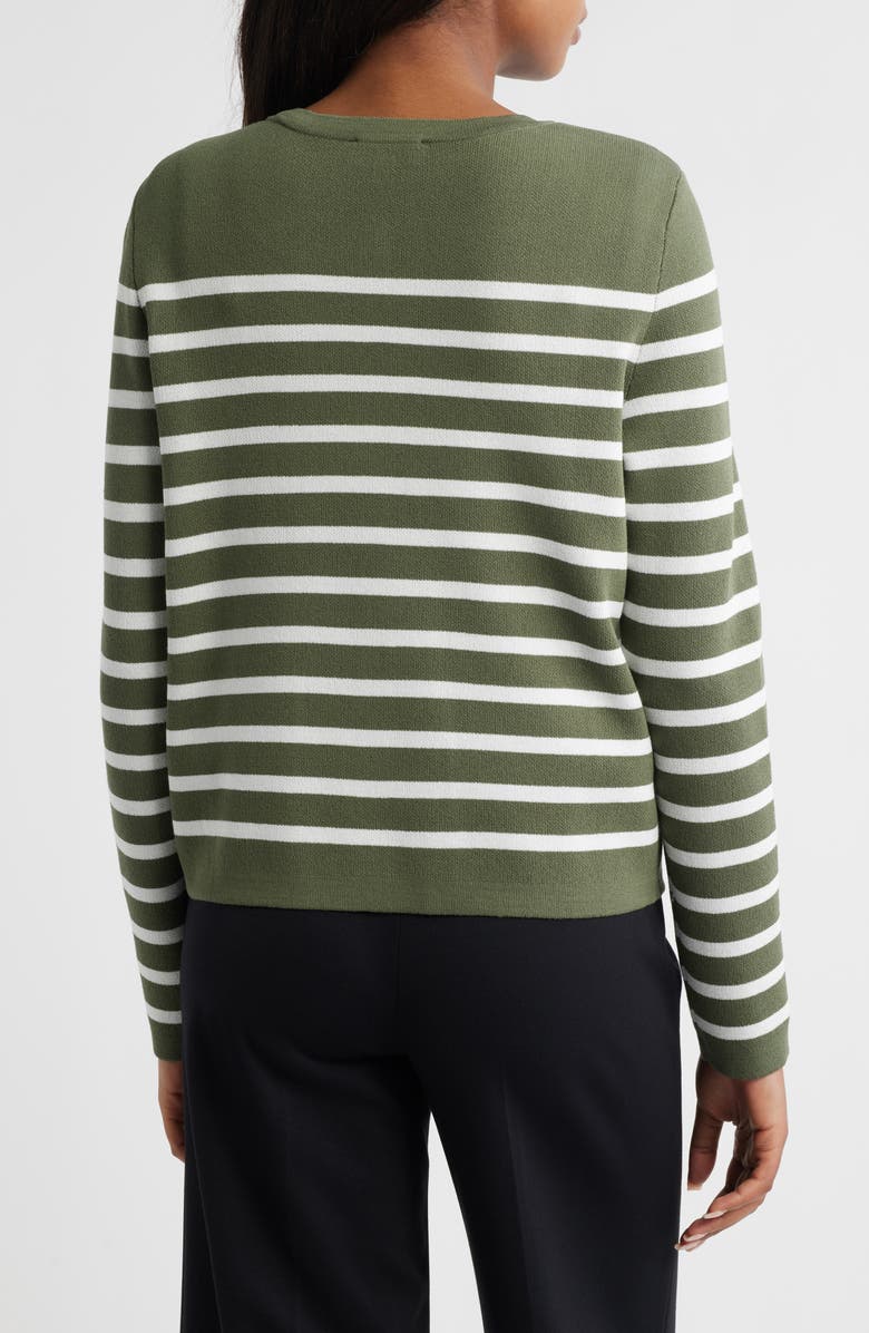 Tahari ASL Stripe Cardigan, Alternate, color, Martini Olive Ivory