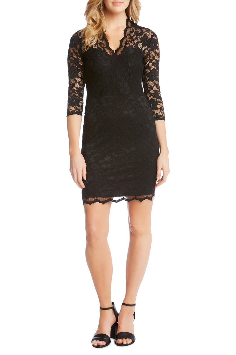 Scalloped Lace Cocktail Dress, Alternate, color, BLACK