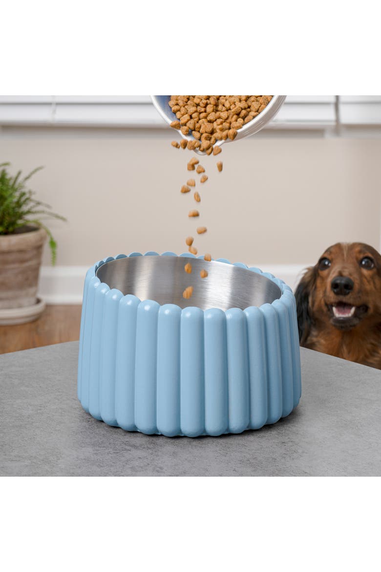Ripple Ridge Slanted Concrete and Stainless Steel Bowl Pet Feeder, Alternate, color, Blue