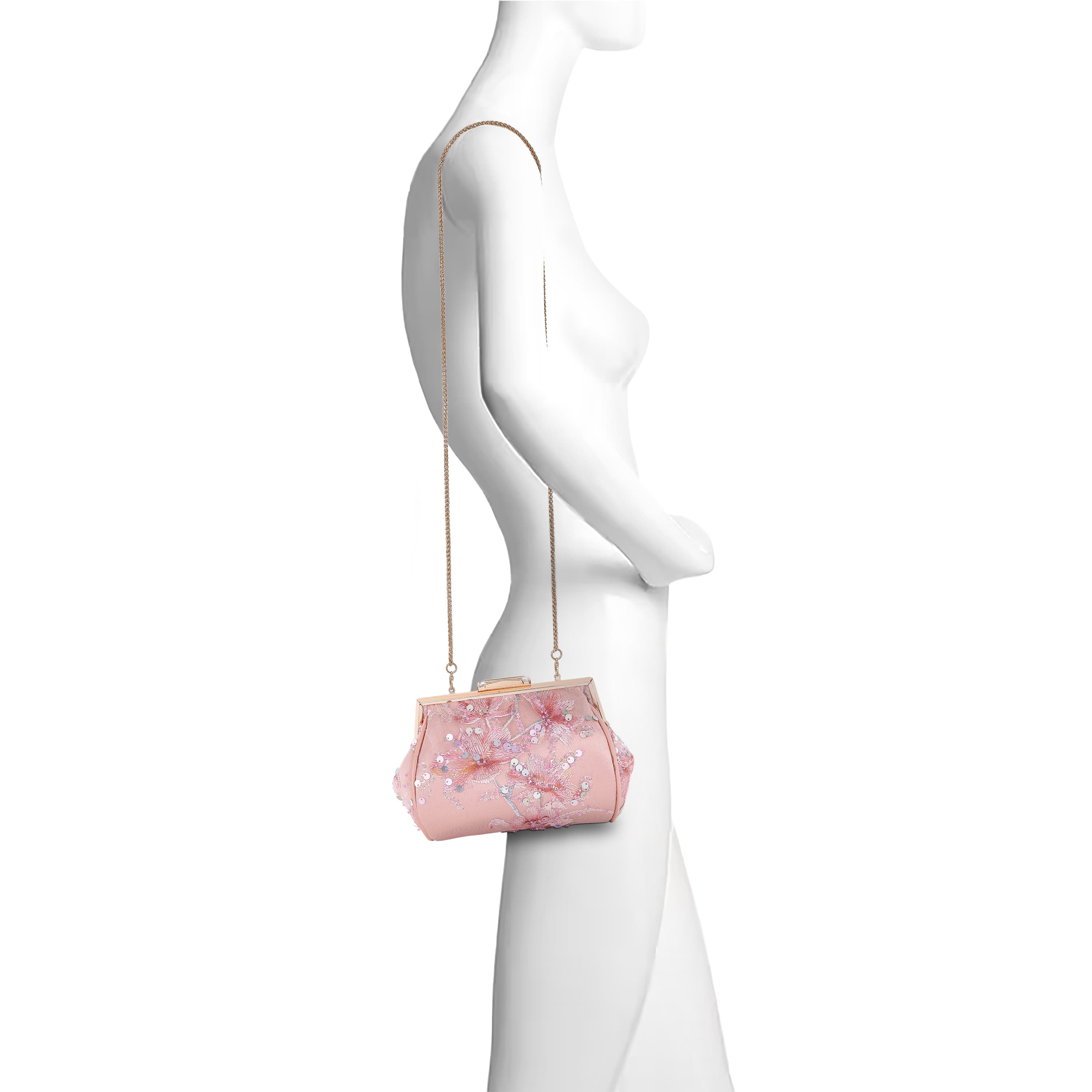 Iris Floral Embroidered and Sequin Signature Pouch Clutch, Alternate, color, Rose