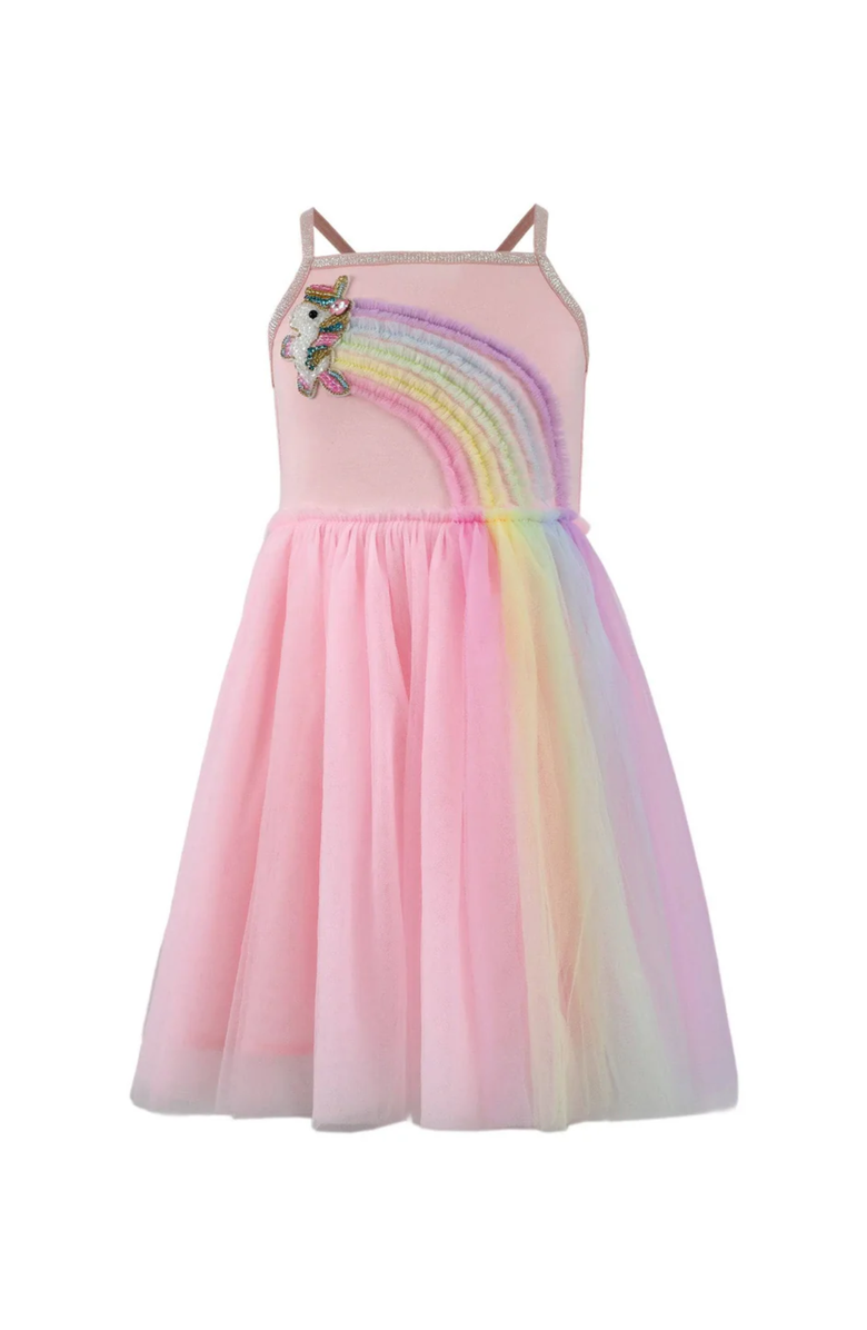 Lola + The Boys Unicorn Rainbow Tulle Dress, Main, color, Pink