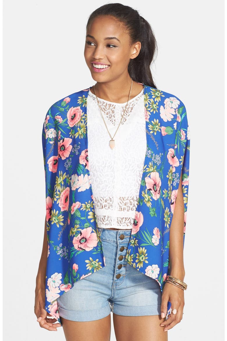 Floral Print Kimono Jacket, Main, color, BLUE