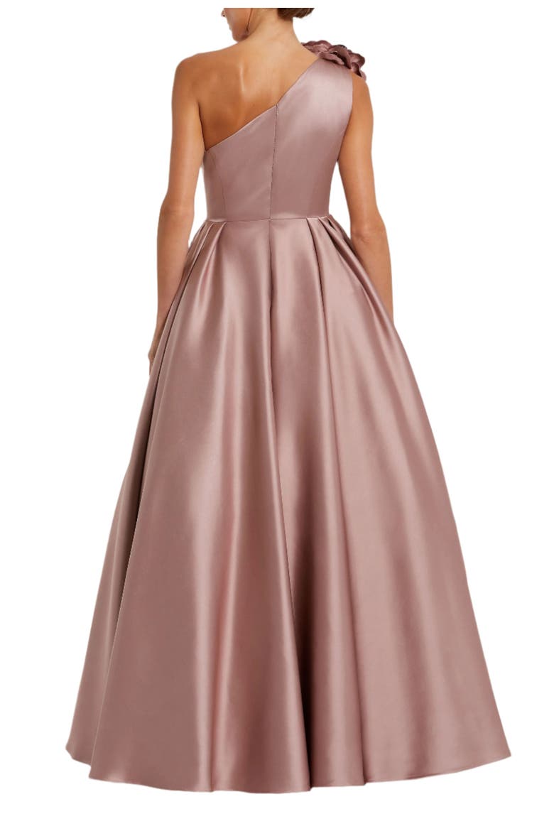 Pink One Shoulder Satin Ballgown With 3D Flower, Alternate, color, Rose