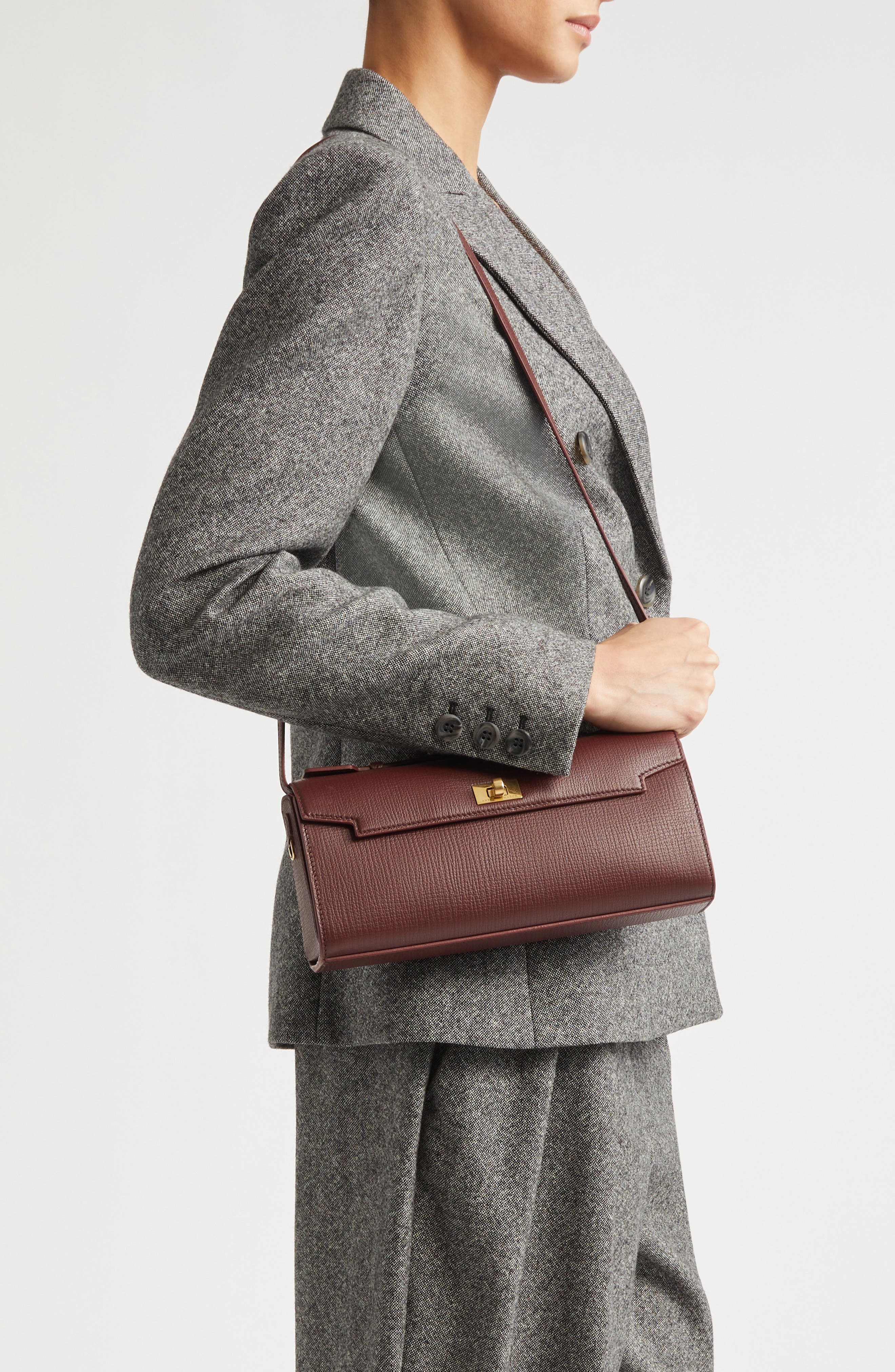 Anya Hindmarch Mortimer Crosshatch Leather Clutch, Alternate, color, Barolo