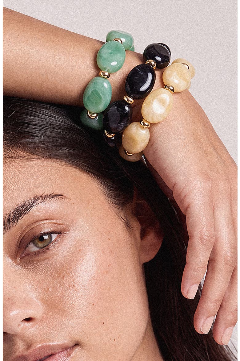Set of 3 Resin Stretch Bracelets, Alternate, color, GREEN MULTI
