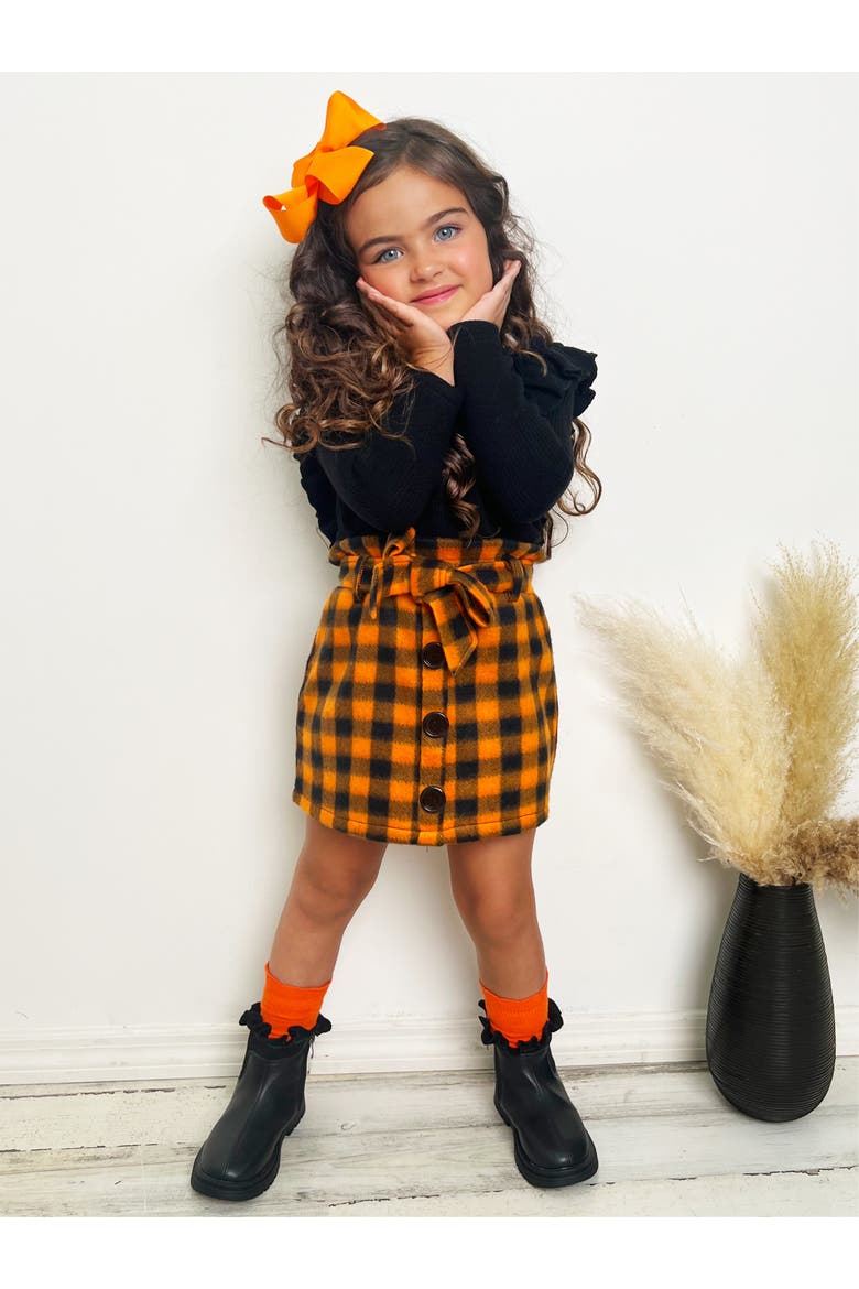 Feels Like Fall Ruffled Top and Checkered Skirt Set, Alternate, color, Orange