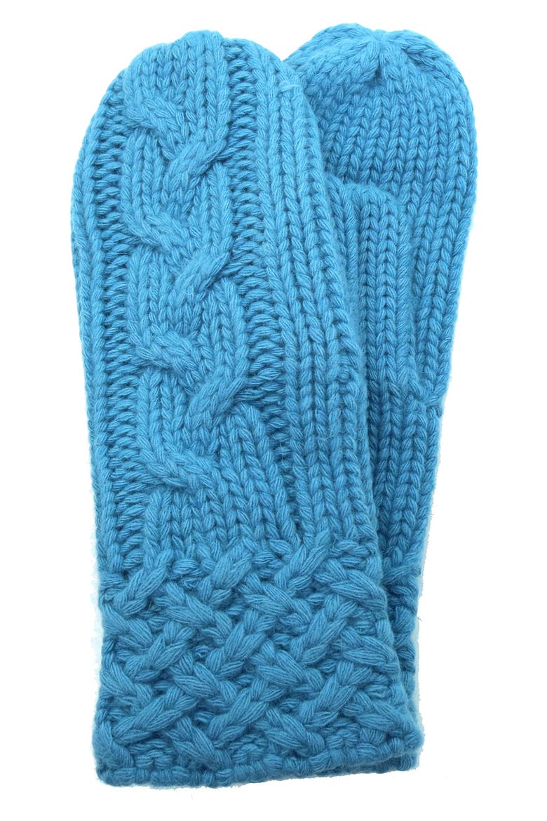 Chunky Cable Knit Mittens, Main, color, ASH BLUE