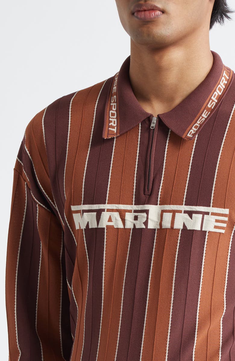 Martine Rose Logo Jacquard Stripe Long Sleeve Zip Polo, Alternate, color, Brown