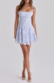 HOUSE OF CB Isla Bluebell Scalloped Lace Cocktail Minidress