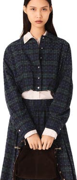 maje Checked rhinestone cropped shirt