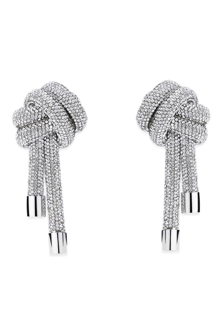 Crystal Knot Drop Earrings, Main, color, CLEAR CRYSTAL/ SILVER