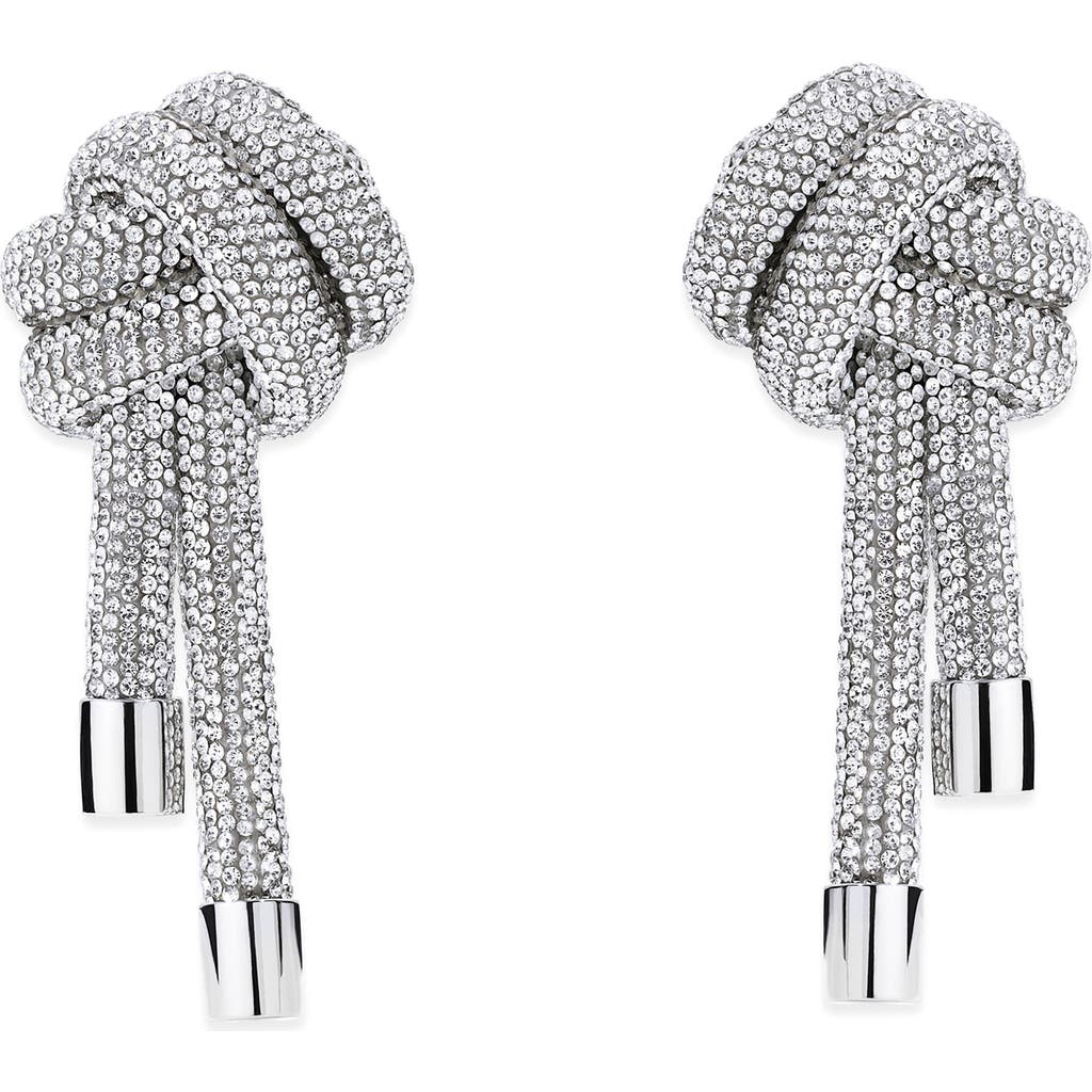 Area Crystal Knot Drop Earrings In Silver