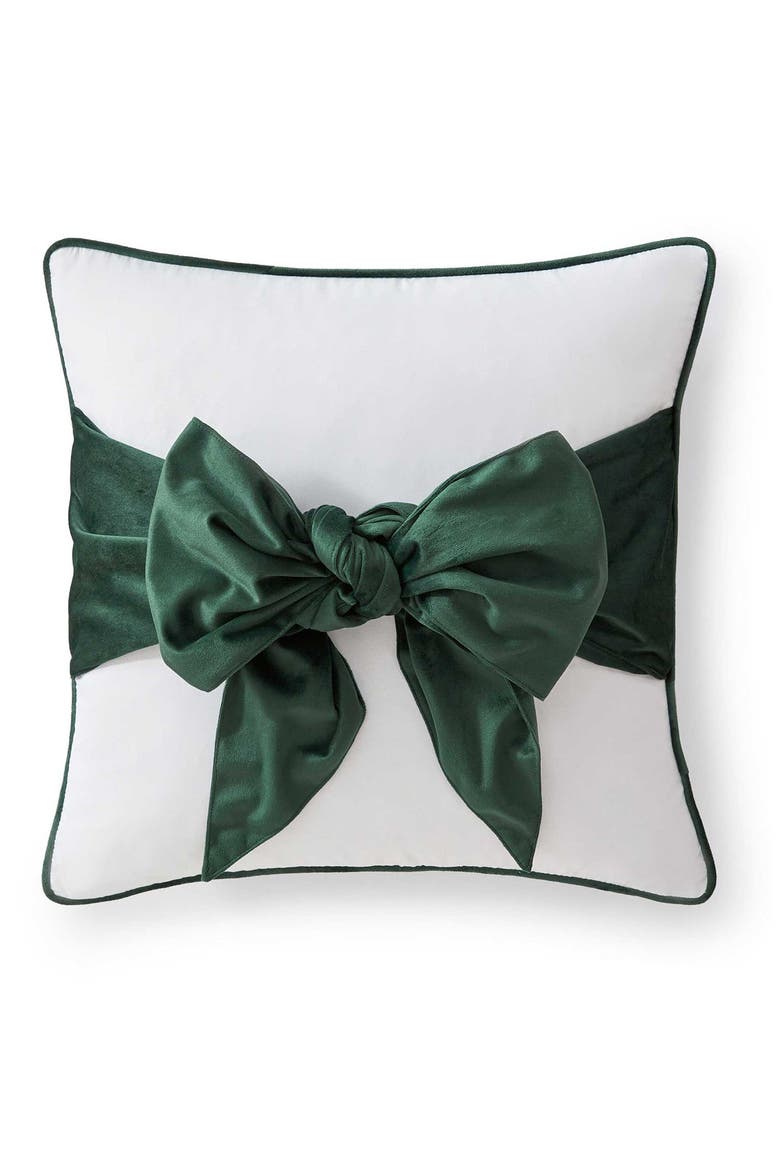 Bedford Bow Accent Pillow, Main, color, WHITE/ GREEN