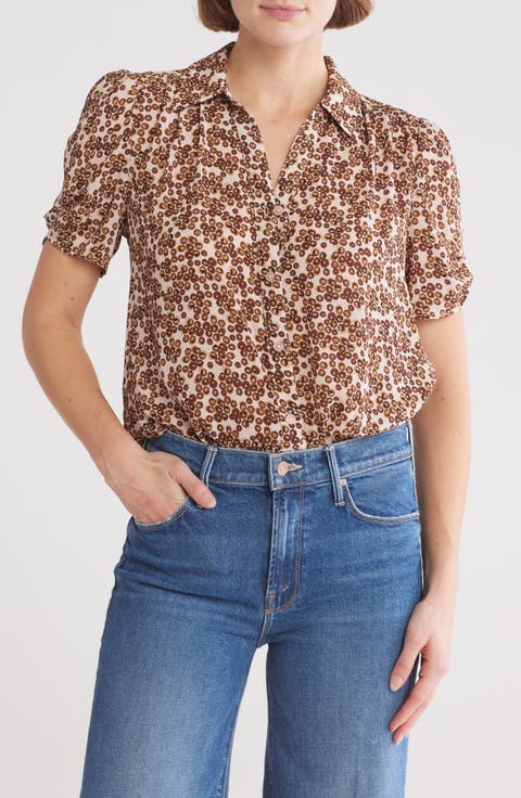 Patterned Pinch Sleeve Button-Up Shirt