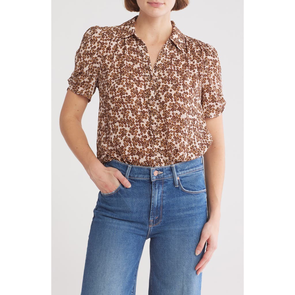 ADRIANNA PAPELL ADRIANNA PAPELL PATTERNED PINCH SLEEVE BUTTON-UP SHIRT