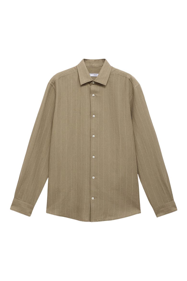 Regular Fit Stripe Linen & Cotton Button-Up Shirt, Alternate, color, KHAKI