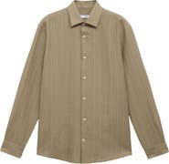 MANGO Regular Fit Stripe Linen & Cotton Button-Up Shirt