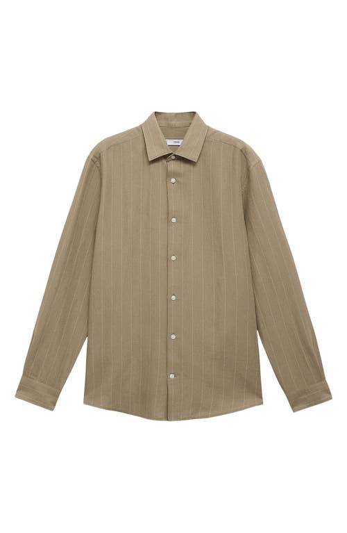 Mango Regular Fit Stripe Linen & Cotton Button-up Shirt In Khaki