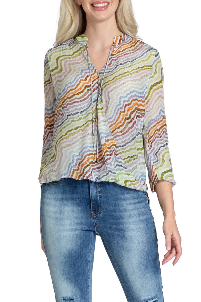 Print Tassel Surplice Chiffon Top, Main, color, GREEN MULTI
