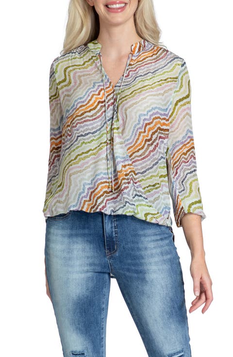 Print Tassel Surplice Chiffon Top