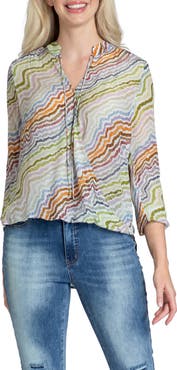 APNY Print Tassel Surplice Chiffon Top