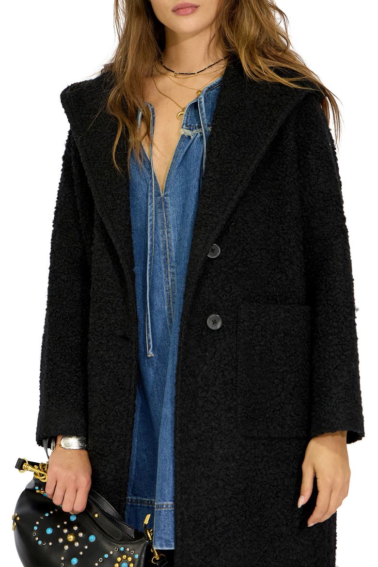 Young Love Hooded Bouclé Coat, Alternate, color, BLACK