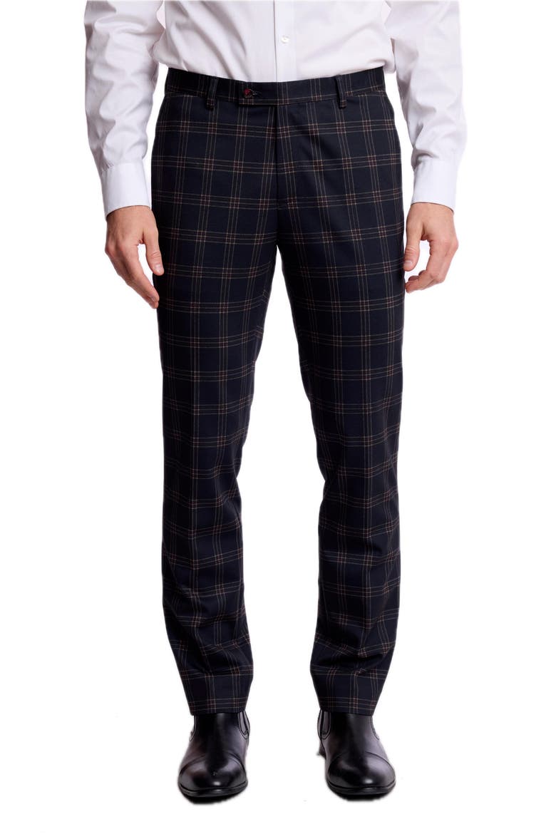 Downing Slim Fit Plaid Pants, Main, color, BLACK RED KNIT PLAID