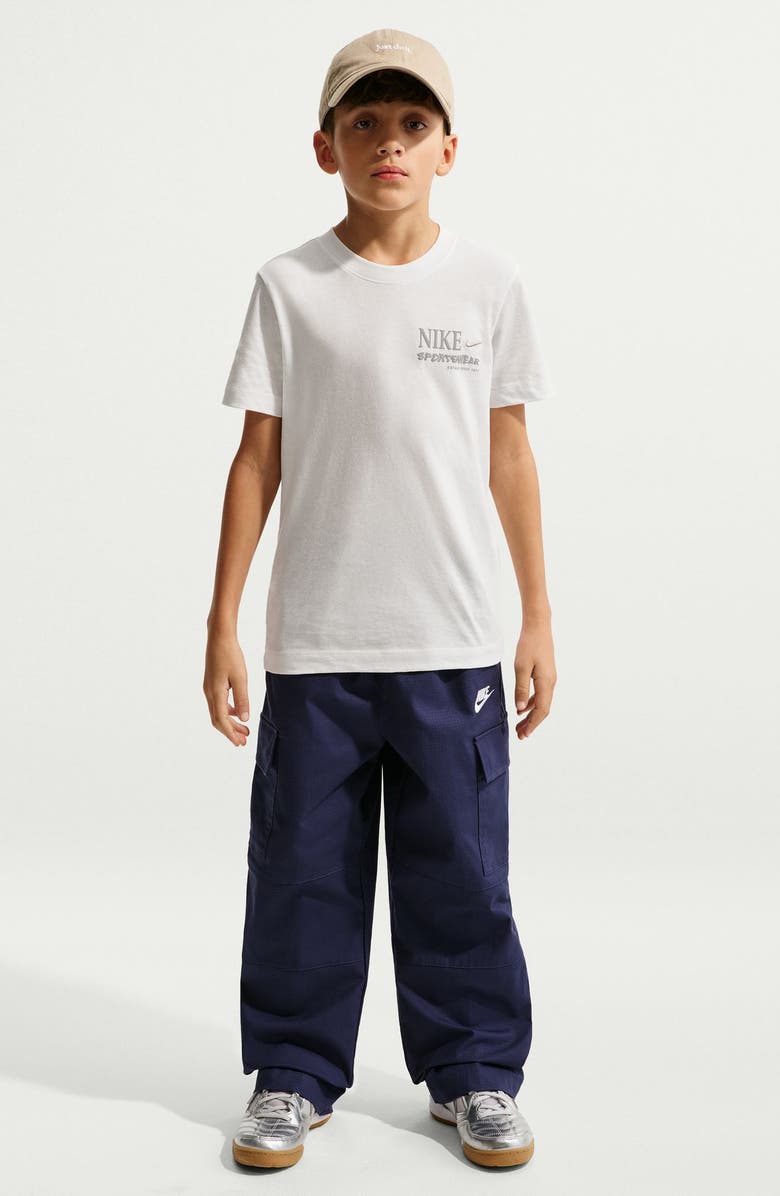 Nike Kids' Sportswear Embroidered Cotton Graphic T-Shirt, Main, color, Summit White/ Wolf Grey