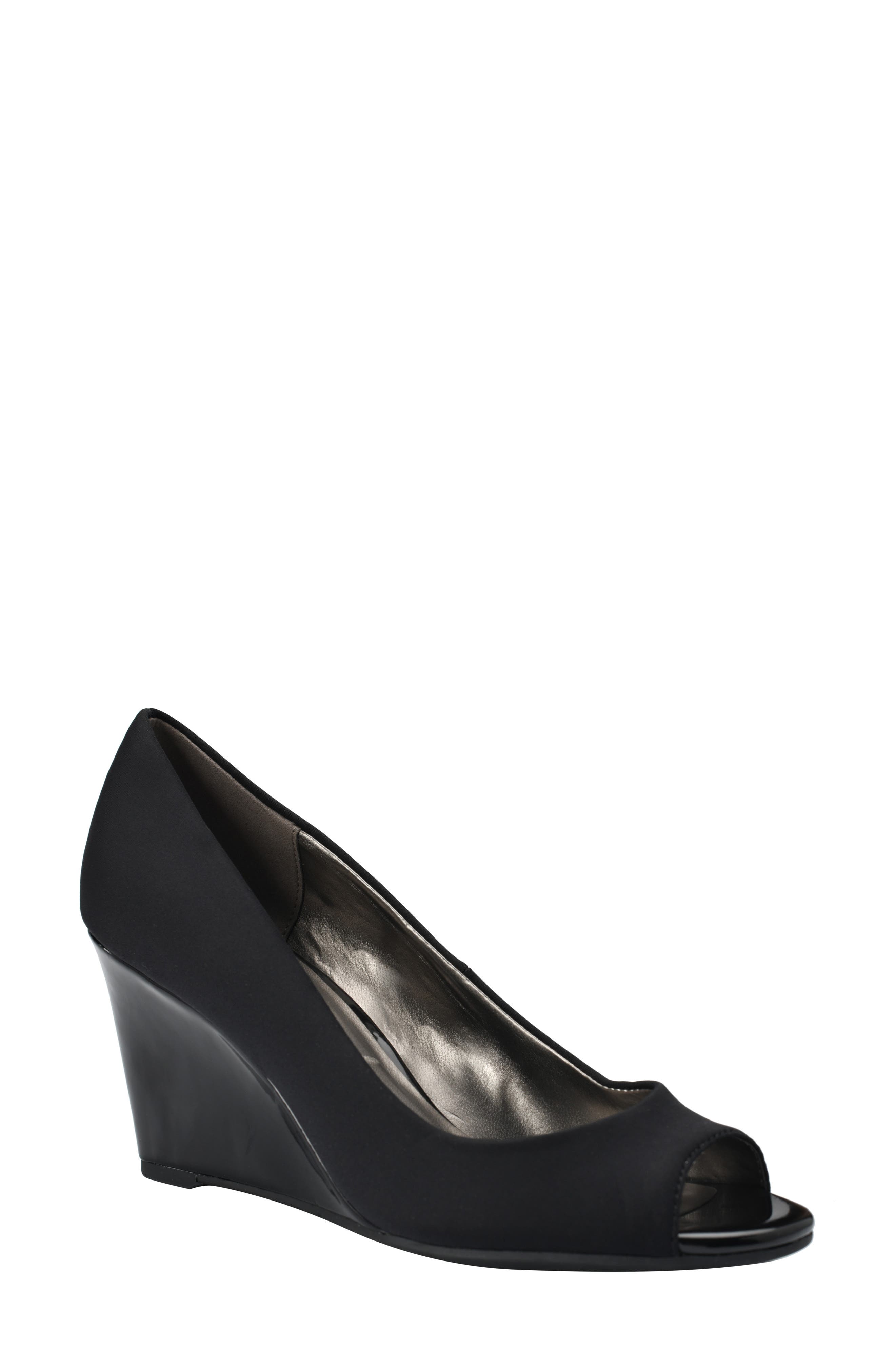 Bandolino Tuff Love Peep Toe Wedge Pump, Main, color, Black