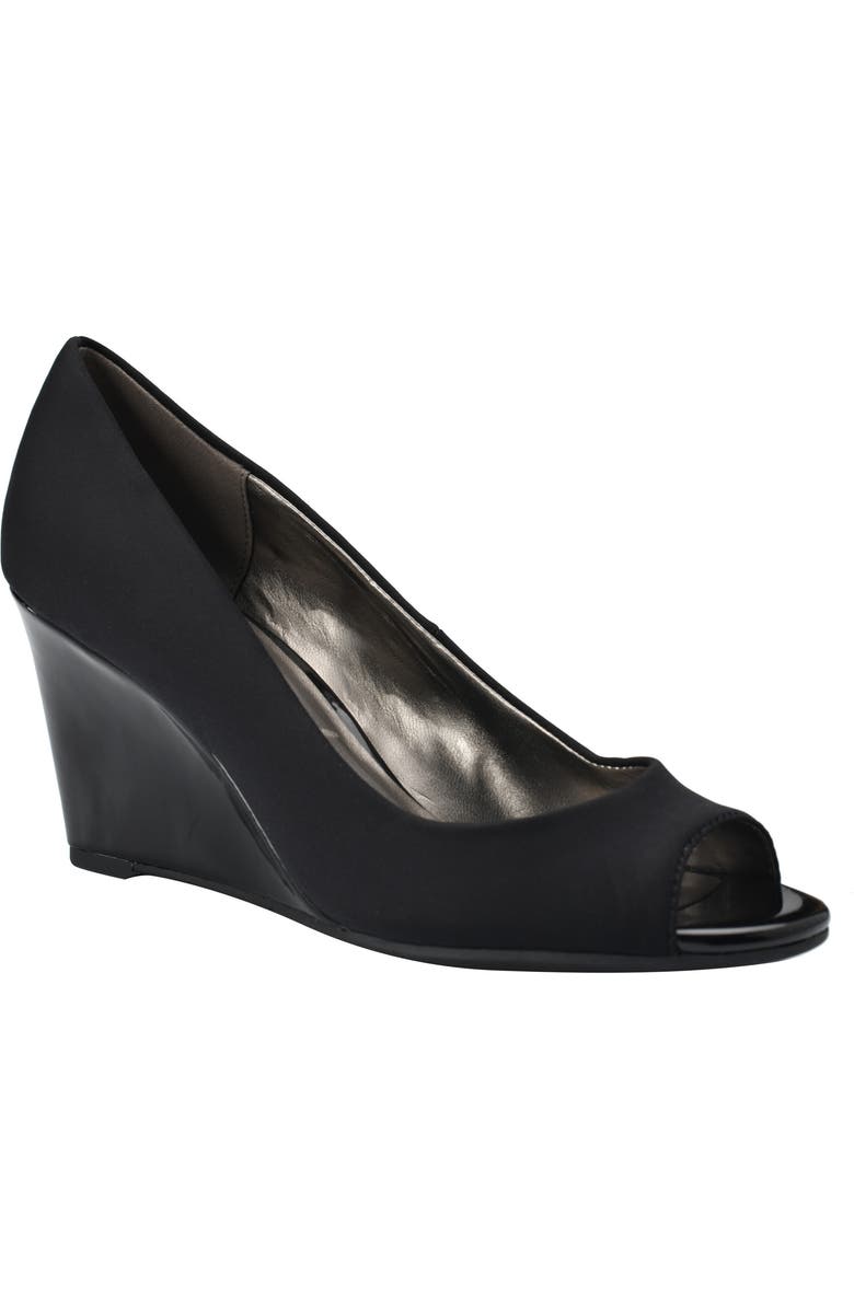 Bandolino Tuff Love Peep Toe Wedge Pump, Main, color, Black
