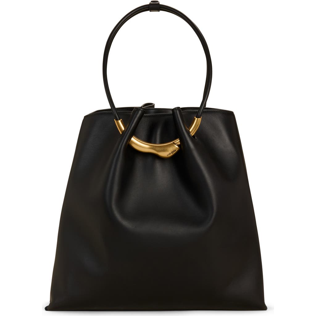 Cult Gaia Double Handle Shoulder Bag In Black Leather
