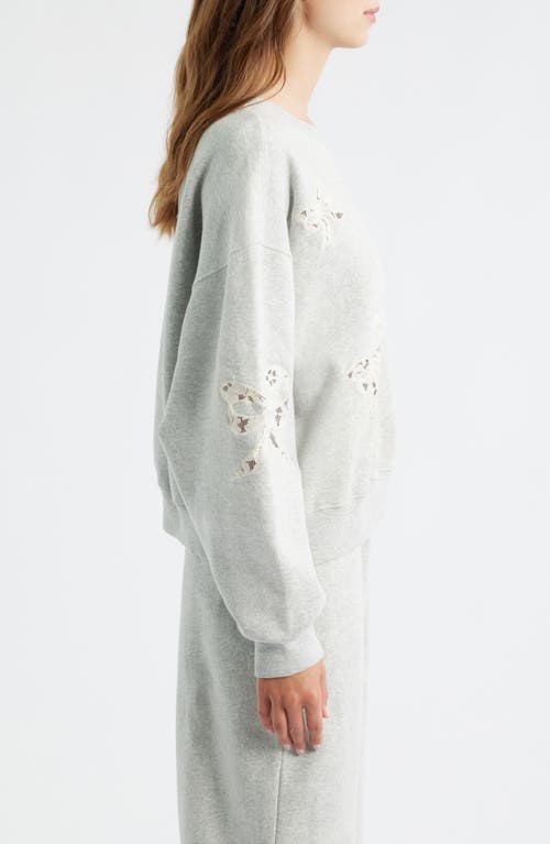 Loveshackfancy Linetta Lace Bow Inset Cotton Blend Sweatshirt In Gray