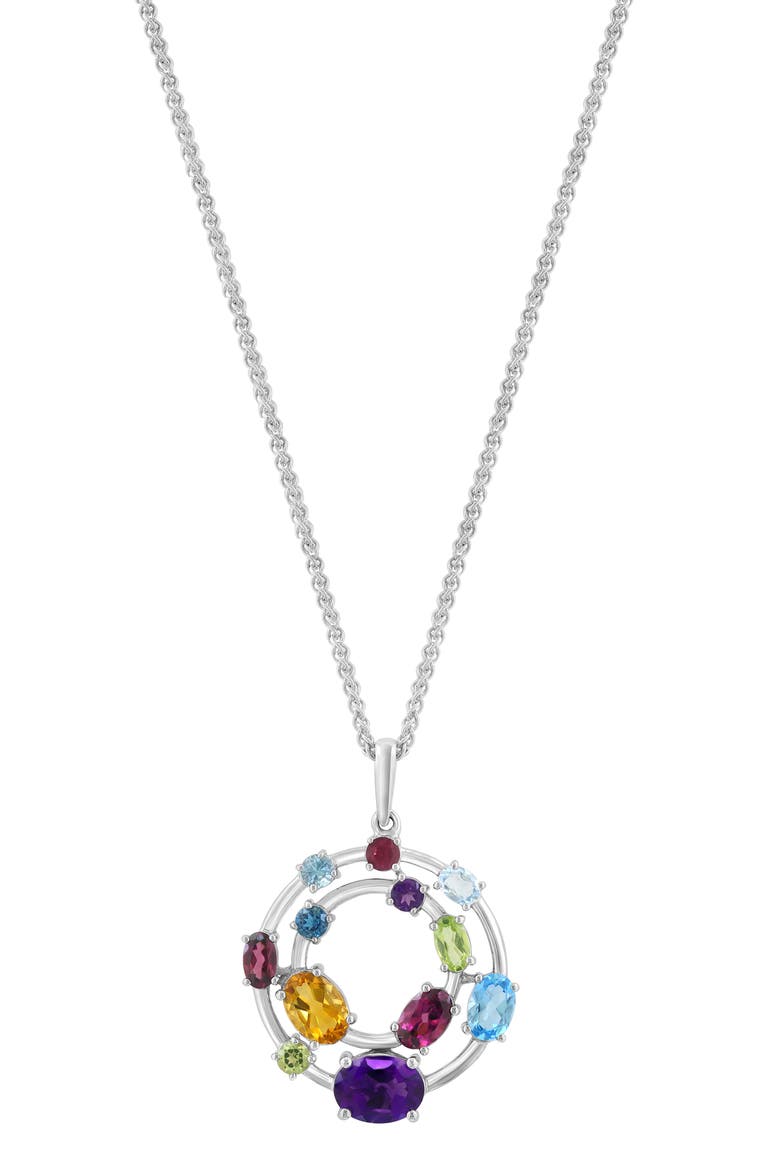 Semiprecious Stone Circle Pendant Necklace, Alternate, color, MULTI