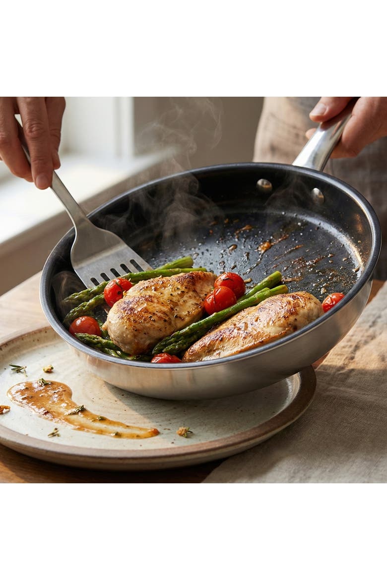 Maestro 3‑Piece Nonstick Stainless Steel Frying Pan Set, Alternate, color, Black