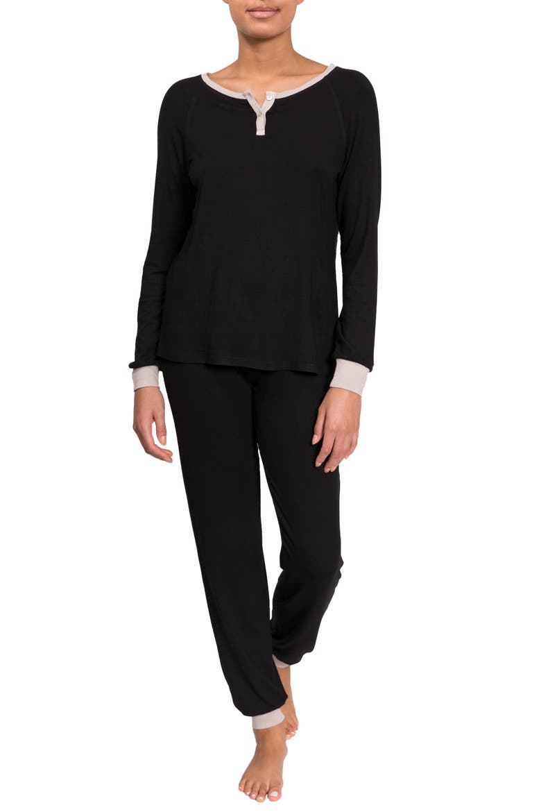 Henley Jogger Pajamas, Main, color, BLACK COMBO